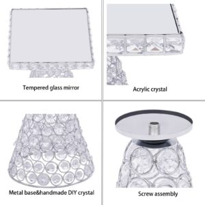 3 Piece Dessert Stand Cake Plate,Crystal Plated Cheese Dessert Cupcake Cake Stand with Mirror Plate-Silver Square