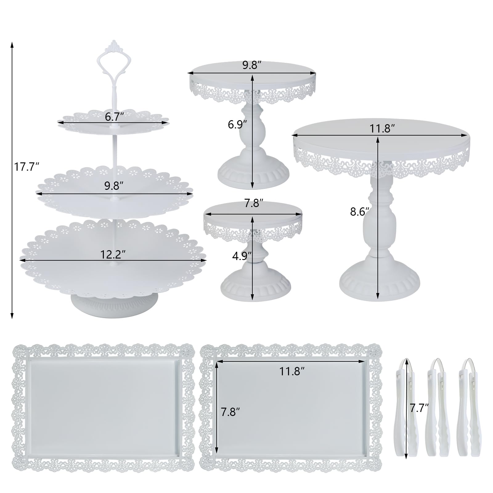 ATRDTO Set of 9 Pieces Cake Stands Iron White Cupcake Holder for Dessert Table Birthday Party Wedding Afternoon Tea Festival