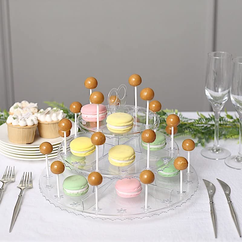 BalsaCircle 12 in Clear 3-Tier Round Plastic Cake Pop Holder Cupcake Dessert Display Stand Wedding Party Event Reception Decorations