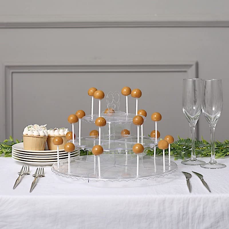 BalsaCircle 12 in Clear 3-Tier Round Plastic Cake Pop Holder Cupcake Dessert Display Stand Wedding Party Event Reception Decorations