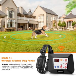 Aweec Wireless Dog Fence, 2-in-1 Electric Dog Fence & Training Collar with Remote, 2023 Pet Containment System, Dog Boundary Container,Suitable & Harmless for Small/Medium/Large Dogs