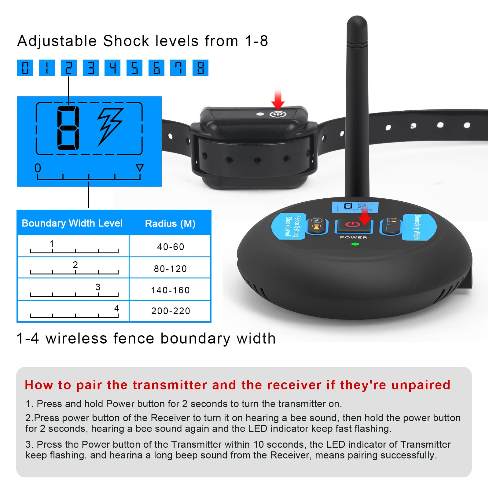 Wireless Fence for Dogs - Rechargeable and Waterproof Shock Collar - Electric Pet Fence for Stubborn Dogs - Safe Effective No Randomly Over Correction - Boundary Fence System for All Dogs,for3dogs