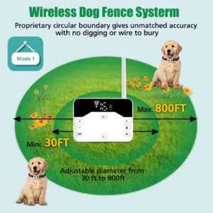 Paourify Wireless Dog Fence, 2-in-1 Electric Dog Fence System for 2 Dogs & Remote Training Shock Collar, Cover Up to 8 Acre(30-800ft) Portable Pets Containment System for Outdoor,Yard,Camping