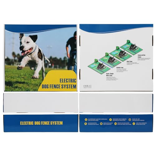 MASBRILL Electric Fence for Dogs-Underground Dog Fence Containment System In-Ground Electric Dog Fence 2 Dogs-Rechargeable Waterproof Collar with Tone/Static Shock Correction Covers up to 3/4 Acre