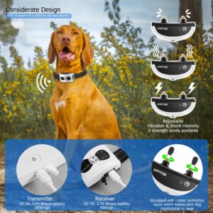 Rivulet Electric Wireless Dog Fence System Electric Dog Fence Training Collar w/Remote 2-in-1, Dog Containment Fence,Adjustable Vibration&Shock Rechargeable Pet Fence for Small Medium Large Dogs