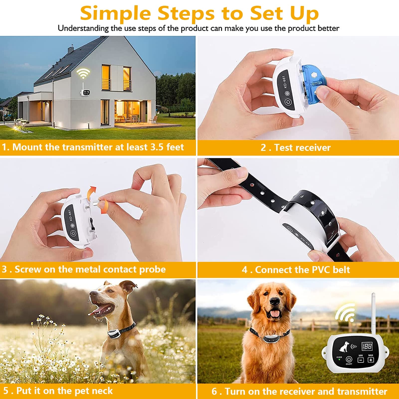 HEXIEDEN Wireless Dog Fence,Outside Stubborn Dog Boundary Fence System,Electric Pet Dogs Containment System,Adjustable Range Up to 1640ft,with IP67 Waterproof Training Collar,for 1 2 3 Dogs,for1dog