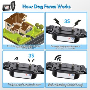 Rivulet Electric Wireless Dog Fence System Electric Dog Fence Pet Fence Wireless, 2-in-1 Dog Boundary Containment System&Rechargeable Shock Training Collar Range 990FT for Small Medium Large Dogs