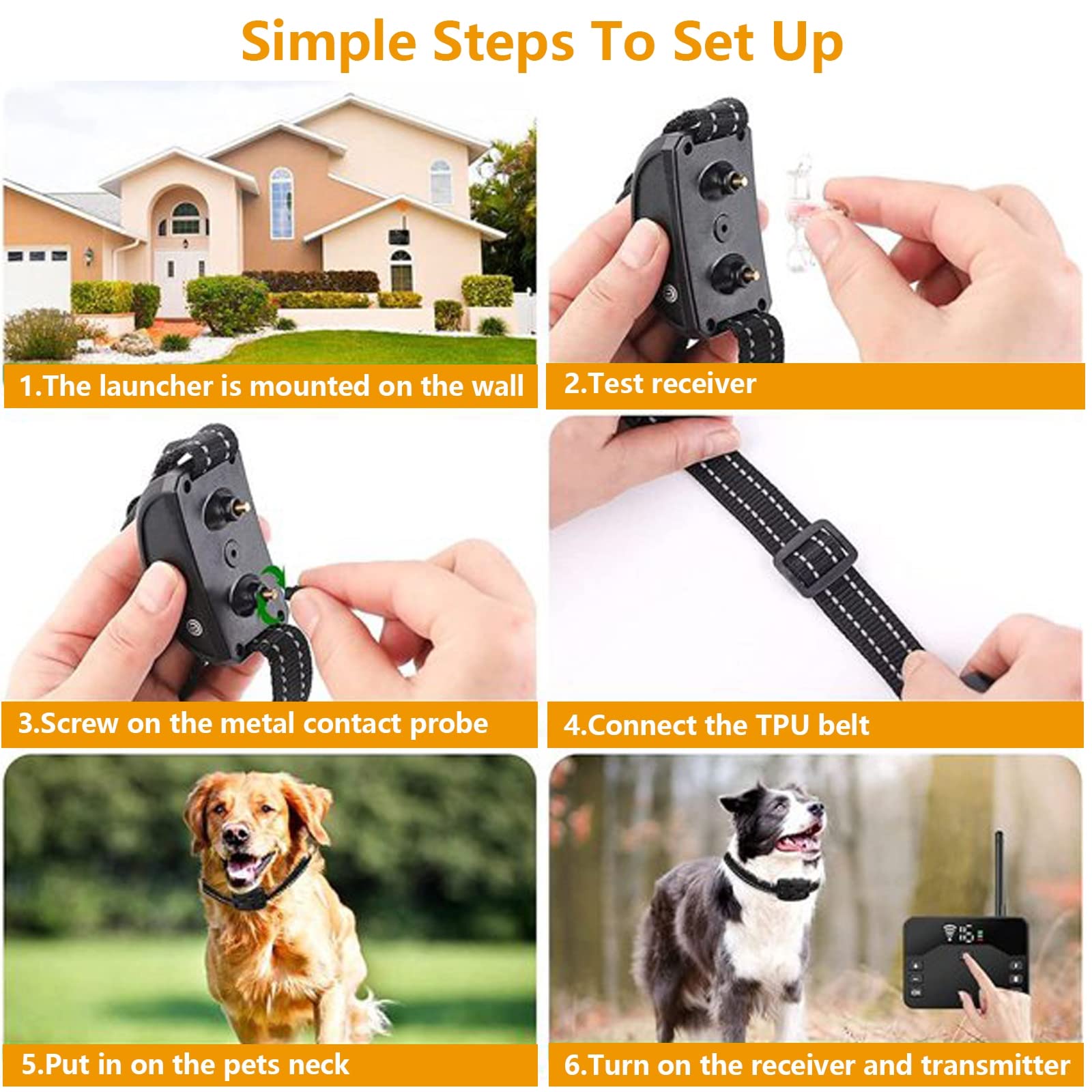 2-in-1 Wireless Dog Electric Fence, Pet safe Containment System, Shock Dog Training Collar Receiver with Remote Boundary,Adjustable Control Range, Rechargeable, Waterproof, for All Dogs,for3dogs