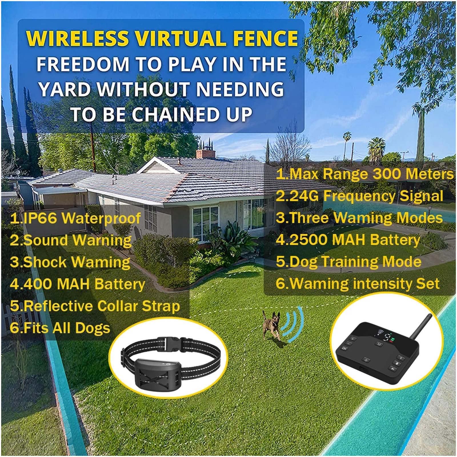 2-in-1 Wireless Dog Electric Fence, Pet safe Containment System, Shock Dog Training Collar Receiver with Remote Boundary,Adjustable Control Range, Rechargeable, Waterproof, for All Dogs,for3dogs