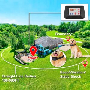 Moclever Wireless Dog Fence System Electric Dog Fence Training Collar with Remote 2 in 1, Dog Boundary Containment System Range 990ft, IPX6 Waterproof & Rechargeable,for Small Medium Large Dogs