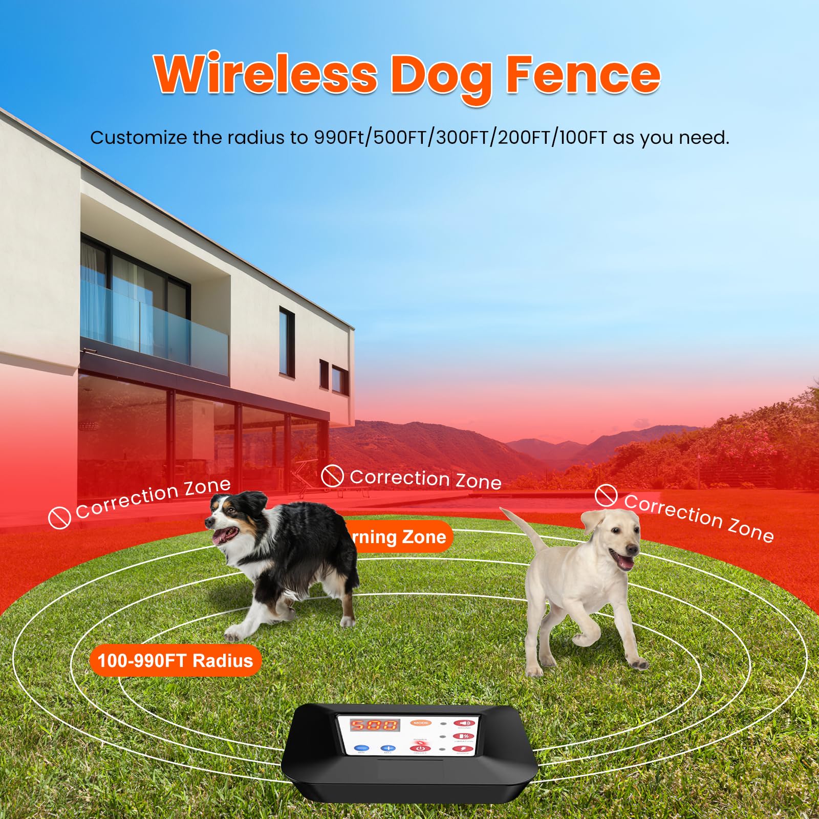 Moclever Wireless Dog Fence System Electric Dog Fence Training Collar with Remote 2 in 1, Dog Boundary Containment System Range 990ft, IPX6 Waterproof & Rechargeable,for Small Medium Large Dogs