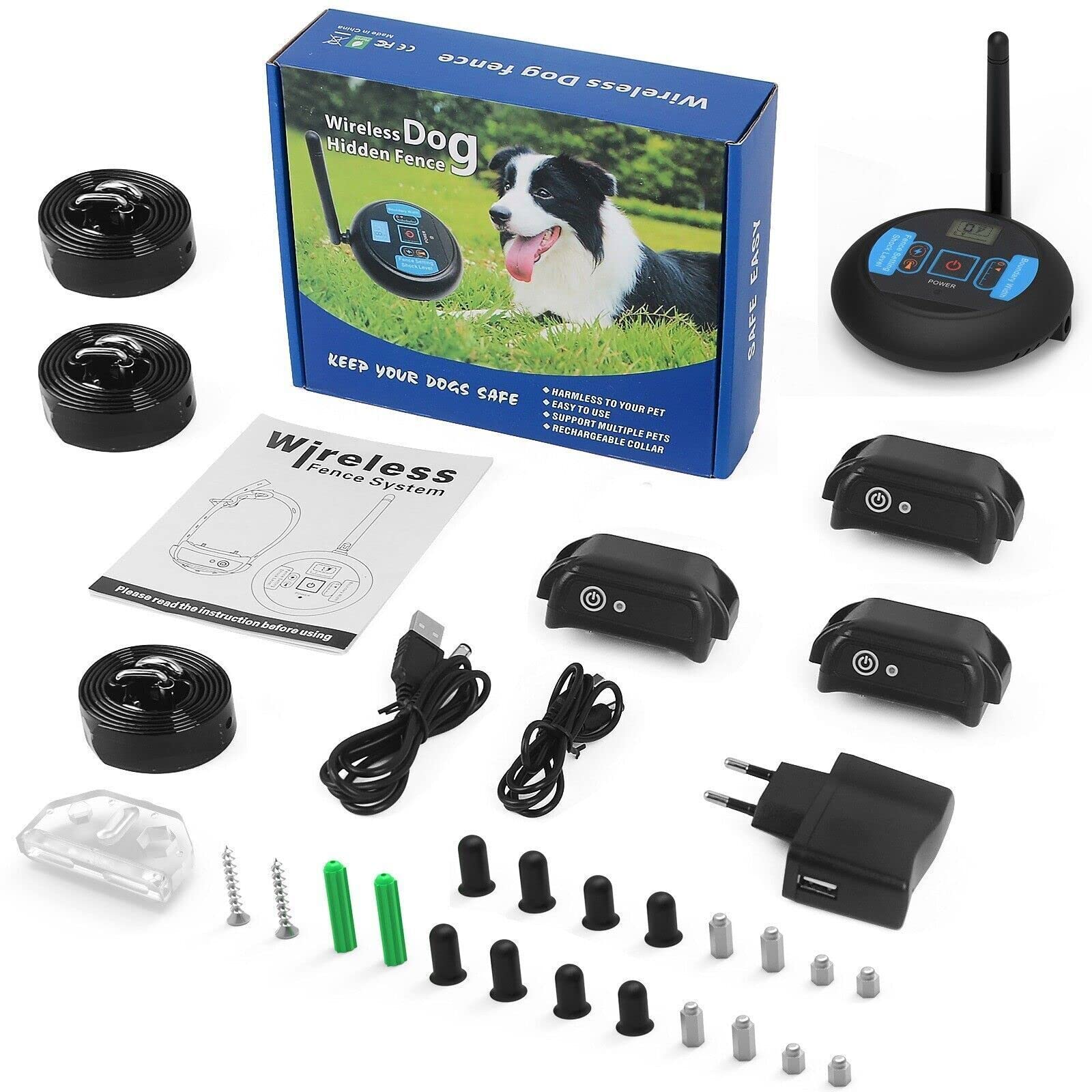 HEXIEDEN Wireless Electric Dog Fence,Pet Safe Rechargeable Waterproof Collar with Static Containment System,Adjustable Signal Range,Container Boundary for Small Medium Large Dog,for3dogs