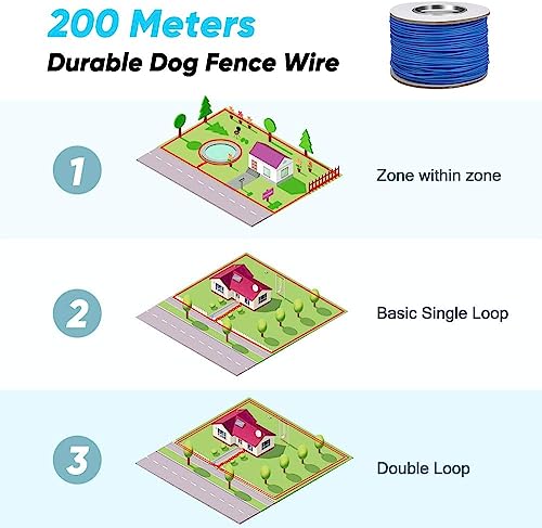 PcEoTllar Electric Fence for Dogs, Rechargeable Underground Dog Fence System, 1 Waterproof Collar Receivers, with 656Ft Underground/Aboveground Boundary Wire, for Large Medium Small Dogs