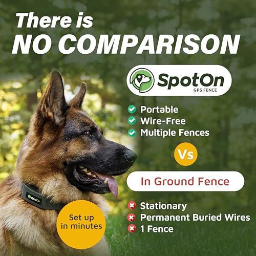 SpotOn GPS Dog Fence, App Based Wireless Dog Fence Collar, Waterproof, Reliable 128 Satellite Network GPS Dog Fence System, Battery Powered Virtual Dog GPS Tracker for All Terrain Large/Verizon