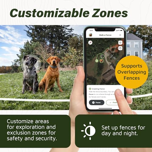 SpotOn GPS Dog Fence, App Based Wireless Dog Fence Collar, Waterproof, Reliable 128 Satellite Network GPS Dog Fence System, Battery Powered Virtual Dog GPS Tracker for All Terrain Large/Verizon