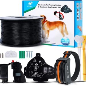 YHPOYLP Electric Wireless Dog Fence System, Dog Training Collar System with Remote Control, 656 Feet In-Ground Fence Boundary Container, Expandable to Multiple Dogs