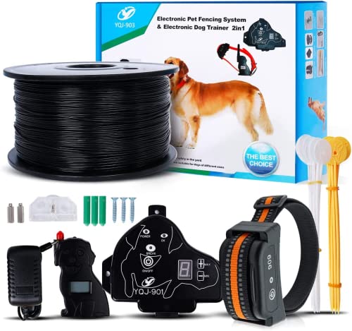 YHPOYLP Electric Wireless Dog Fence System, Dog Training Collar System with Remote Control, 656 Feet In-Ground Fence Boundary Container, Expandable to Multiple Dogs