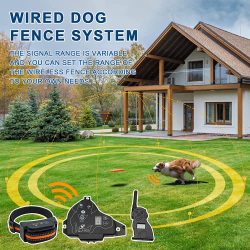 YHPOYLP Electric Wireless Dog Fence System, Dog Training Collar System with Remote Control, 656 Feet In-Ground Fence Boundary Container, Expandable to Multiple Dogs