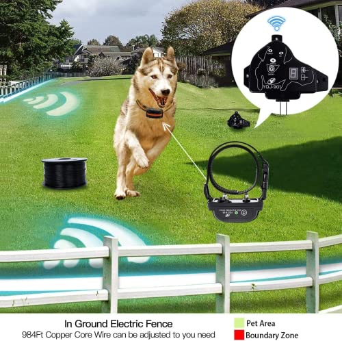 YHPOYLP Electric Wireless Dog Fence System, Dog Training Collar System with Remote Control, 656 Feet In-Ground Fence Boundary Container, Expandable to Multiple Dogs