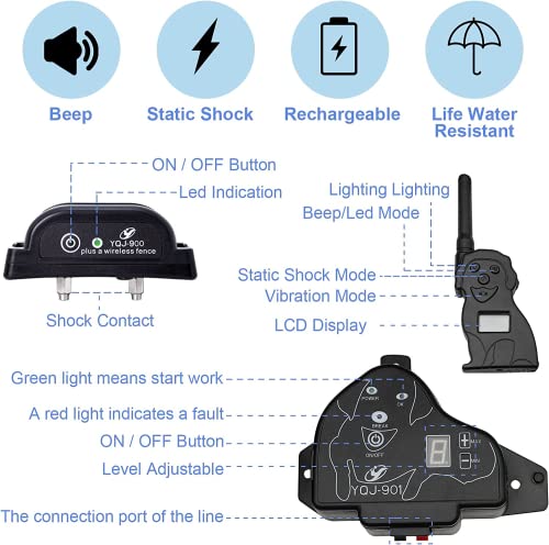 YHPOYLP Electric Wireless Dog Fence System, Dog Training Collar System with Remote Control, 656 Feet In-Ground Fence Boundary Container, Expandable to Multiple Dogs