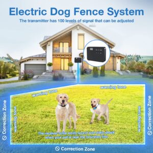 MASBRILL Electric Fence for Dogs, 2023 Upgraded Underground Above Ground Electric Dog Fence Pet Containment System with Waterproof Rechargeable Training Collar, Tone/Shock Correction