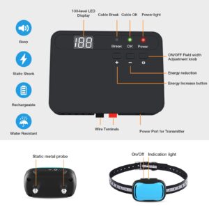 MASBRILL Electric Fence for Dogs, 2023 Upgraded Underground Above Ground Electric Dog Fence Pet Containment System with Waterproof Rechargeable Training Collar, Tone/Shock Correction