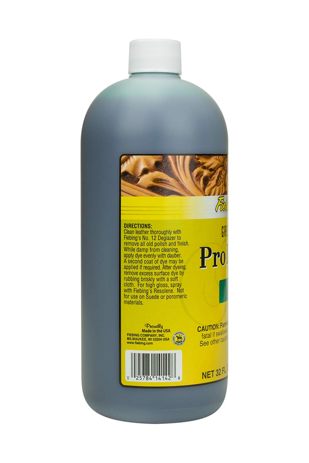 Fiebing's Pro Dye Green 32 Oz - Permanent Penetrating Professional Oil Dye for Dyeing Leather