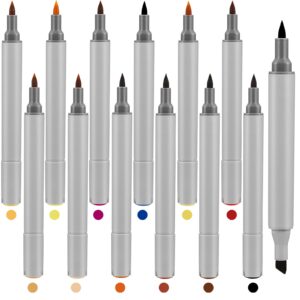 Teling 12 Packs Leather Dye Marker Pens Shoe Marker Leather Dual Tip Leather Touch up Pen for Repair Shoe Leather, 12 Colors