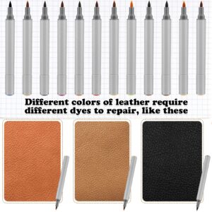 Teling 12 Packs Leather Dye Marker Pens Shoe Marker Leather Dual Tip Leather Touch up Pen for Repair Shoe Leather, 12 Colors