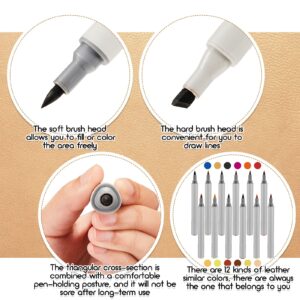 Teling 12 Packs Leather Dye Marker Pens Shoe Marker Leather Dual Tip Leather Touch up Pen for Repair Shoe Leather, 12 Colors