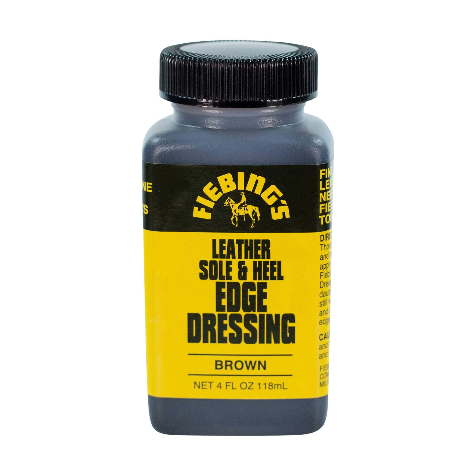 Fiebing's Leather Sole & Heel Brown Edge Dressing (4 oz) - High Gloss Shoe Dressing for Leather Soles and Heels - Provides a Protective, Glossy Finish After a Shoe Shine - Includes Brush Applicator