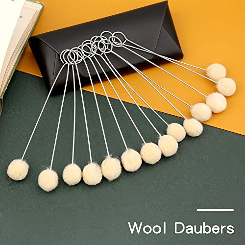 BUTUZE 50 Pcs Wool Daubers Wool Daubers Ball Brush Leather Dye Tool with Metal Handle Wool Daubers for Leather Dyes for DIY Crafts Projects