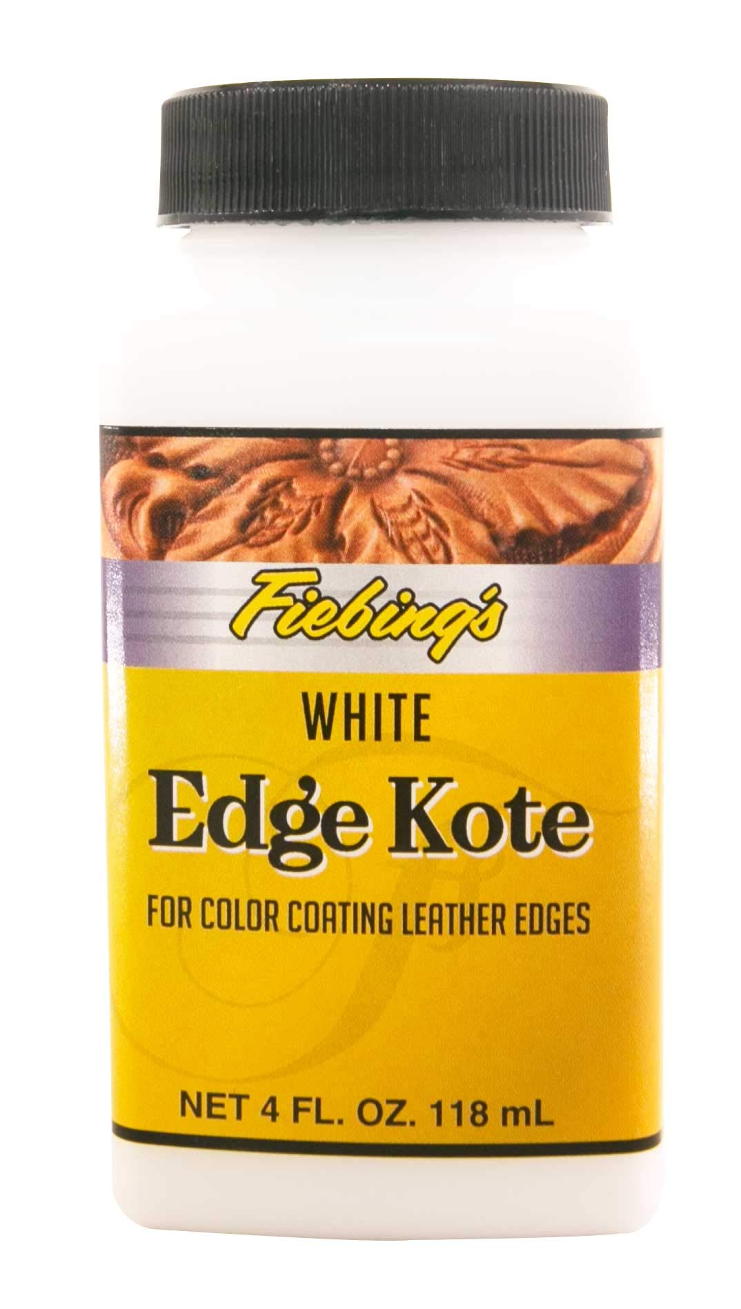 Fiebing's Edge Kote (4oz, White) - Leather Edge Paint for Shoes, Furniture, Purses, Couches, Belts - Flexible, Water Resistant, Semi Gloss Color Coating Leather Dye to Protect Natural Edges