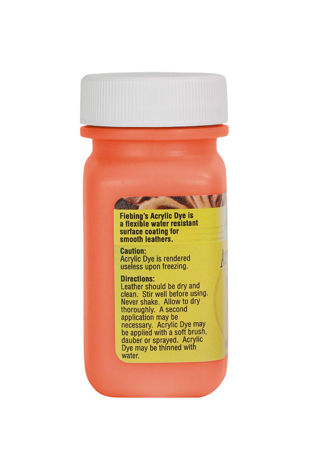 Fiebing's 2 Oz Acrylic Dye - Orange - for Painting Leather Shoes, Bags, Designs, Scratches, Upholstery, etc
