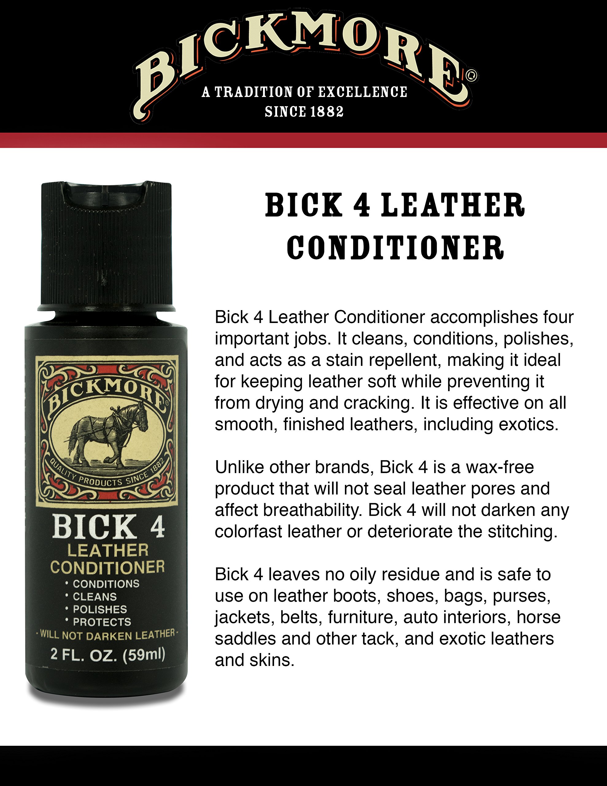 Bick 4 Leather Conditioner and Leather Cleaner 2 oz - Will Not Darken Leather - Safe For All Colors of Leather Apparel, Furniture, Jackets, Shoes, Auto Interiors, Bags & All Other Leather Accessories