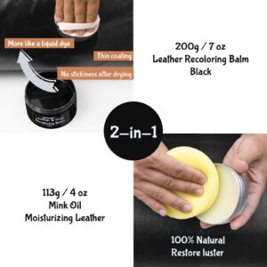 NADAMOO Black Leather Recoloring Balm with Mink Oil Leather Conditioner, Leather Repair Kits for Couches, Restoration Cream Leather Scratch Repair Leather Dye For Vinyl Furniture Car Seat, Sofa, Shoes