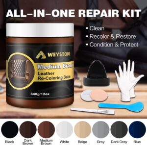 WEYSTOM Leather Recoloring Balm-Leather Repair Kit for Restore Couches, Car Seats, Clothing, Restore The Color to Scratched and Faded (Medium Brown)