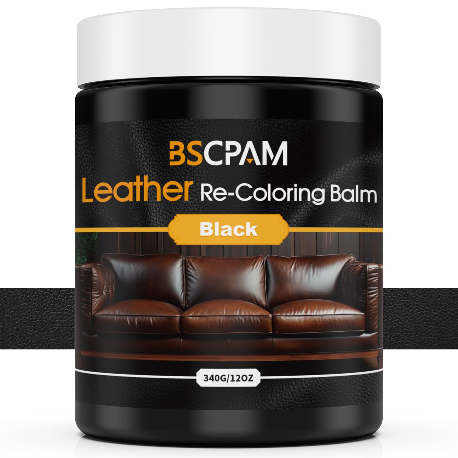 BSCPAM Leather Recoloring Balm 12oz | Leather Repair Kit for Furniture, Leather Color Restorer for Couches | Leather Dye | Repair, Restore & Renew Old, Faded Leather - Black