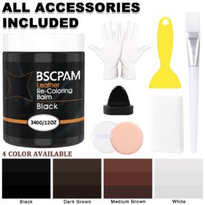 BSCPAM Leather Recoloring Balm 12oz | Leather Repair Kit for Furniture, Leather Color Restorer for Couches | Leather Dye | Repair, Restore & Renew Old, Faded Leather - Black