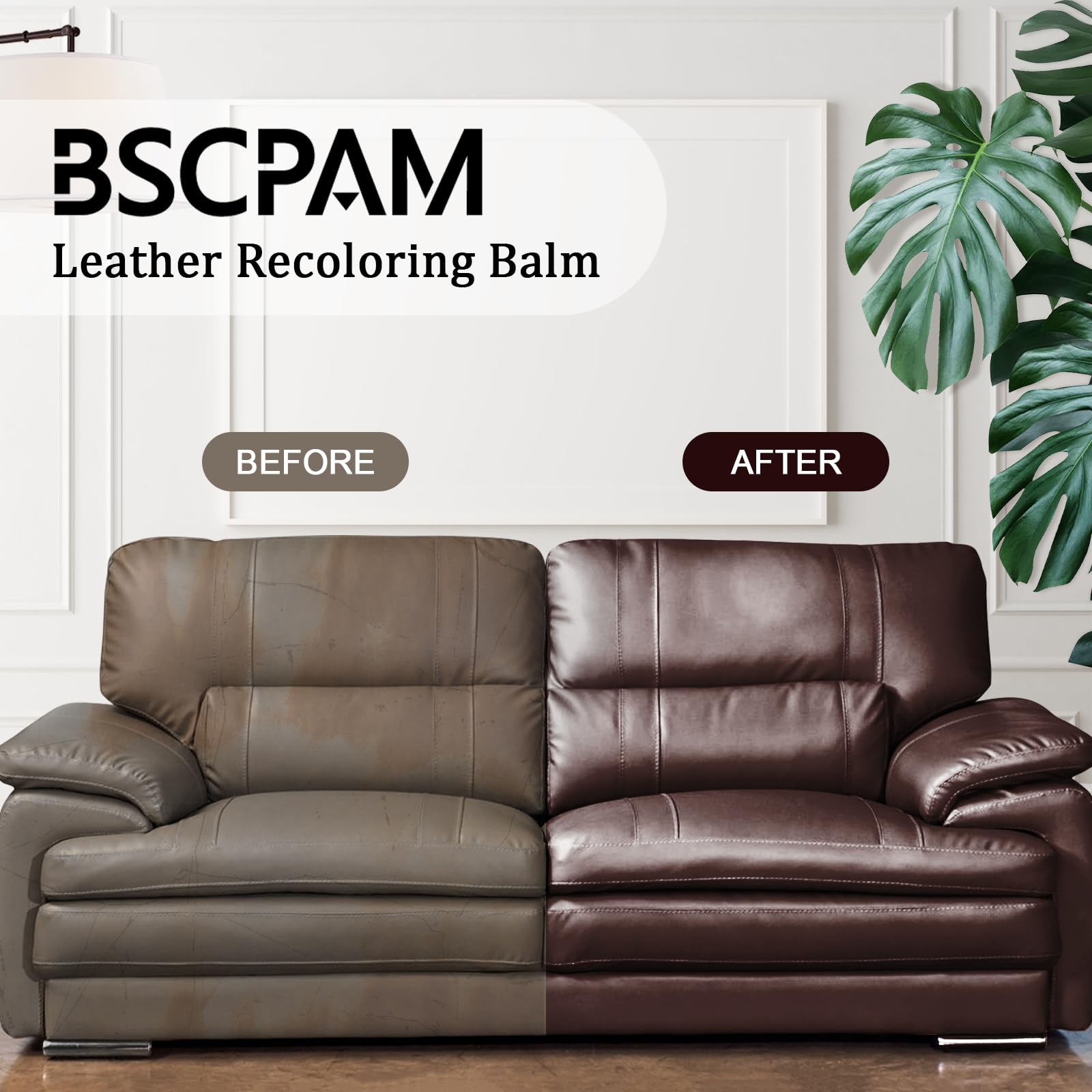 BSCPAM Leather Recoloring Balm 12oz | Leather Repair Kit for Furniture, Leather Color Restorer for Couches | Leather Dye | Repair, Restore & Renew Old, Faded Leather - Black