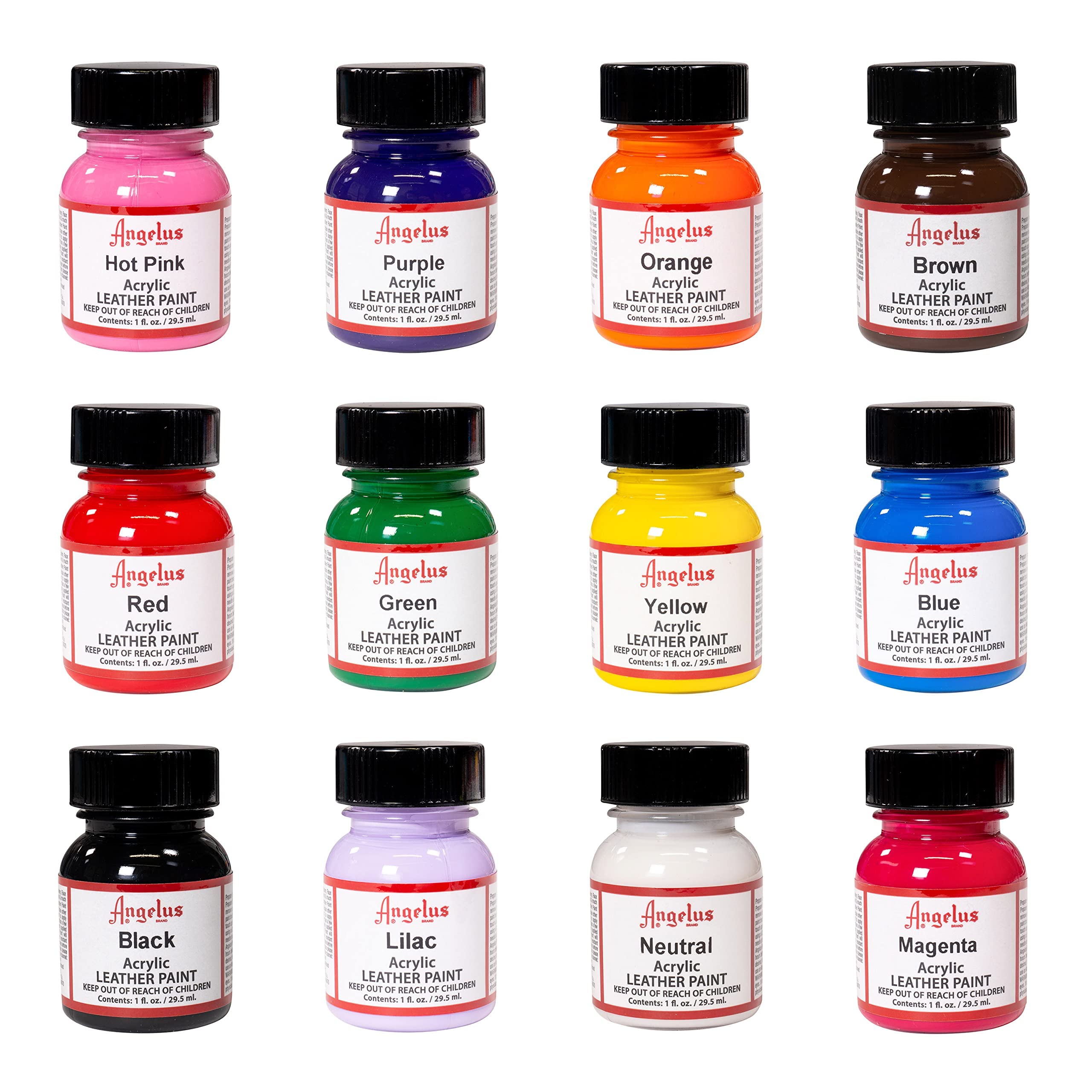 Angelus Brand Acrylic Paint Starter Kit 12 1oz Leather Vinyl Sneaker