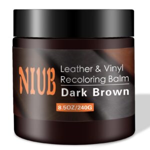 niub leather recoloring balm, 8.5oz dark brown leather color restorer, leather scratch remover, leather restorer for couches,furniture,leather shoes, leather couch paint, quick dry leather balm