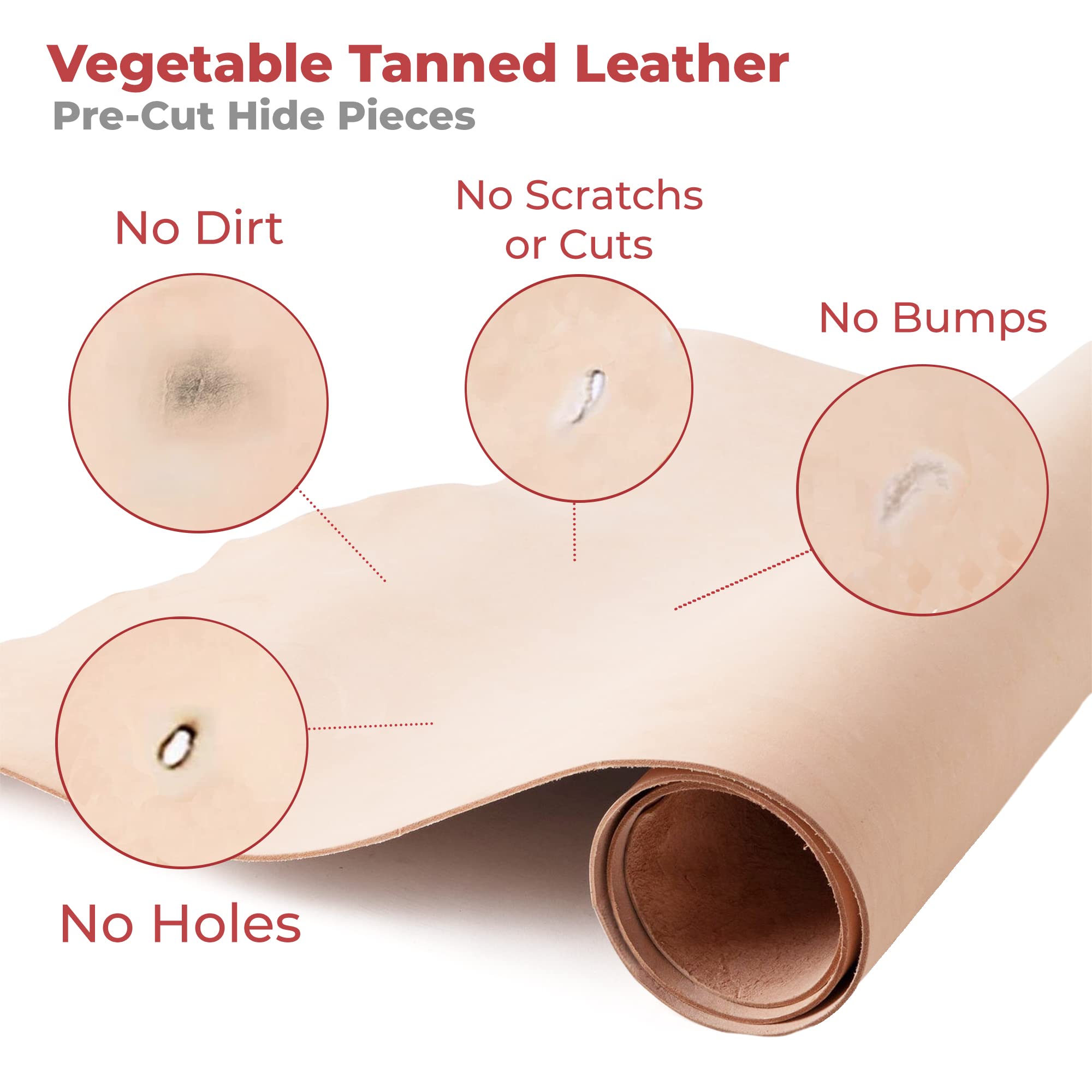 ELW Vegetable Tanned Leather Shoulder Pre-Cut 2.5-4 SQ FT | 8-9 oz. (3.2-3.6mm) Full Grain Leather Cowhide Craft Hobby Workshop Tooling, Repair, Carving, Dyeing, Engraving, Wet Molding