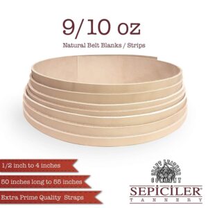 Import Tooling Leather 9/10 oz Natural Belt Blanks/Strips from Exclusive Vegetable Tanned Leather by Sepici Tannery (1-1/4" x 50")