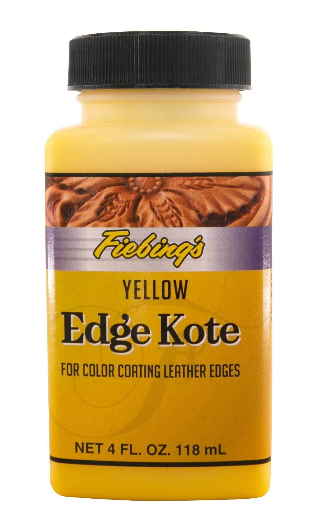 Fiebing's Edge Kote (4oz, Yellow) - Leather Edge Paint for Shoes, Furniture, Purses, Couches, Belts - Flexible, Water Resistant, Semi Gloss Color Coating Leather Dye to Protect Natural Edges