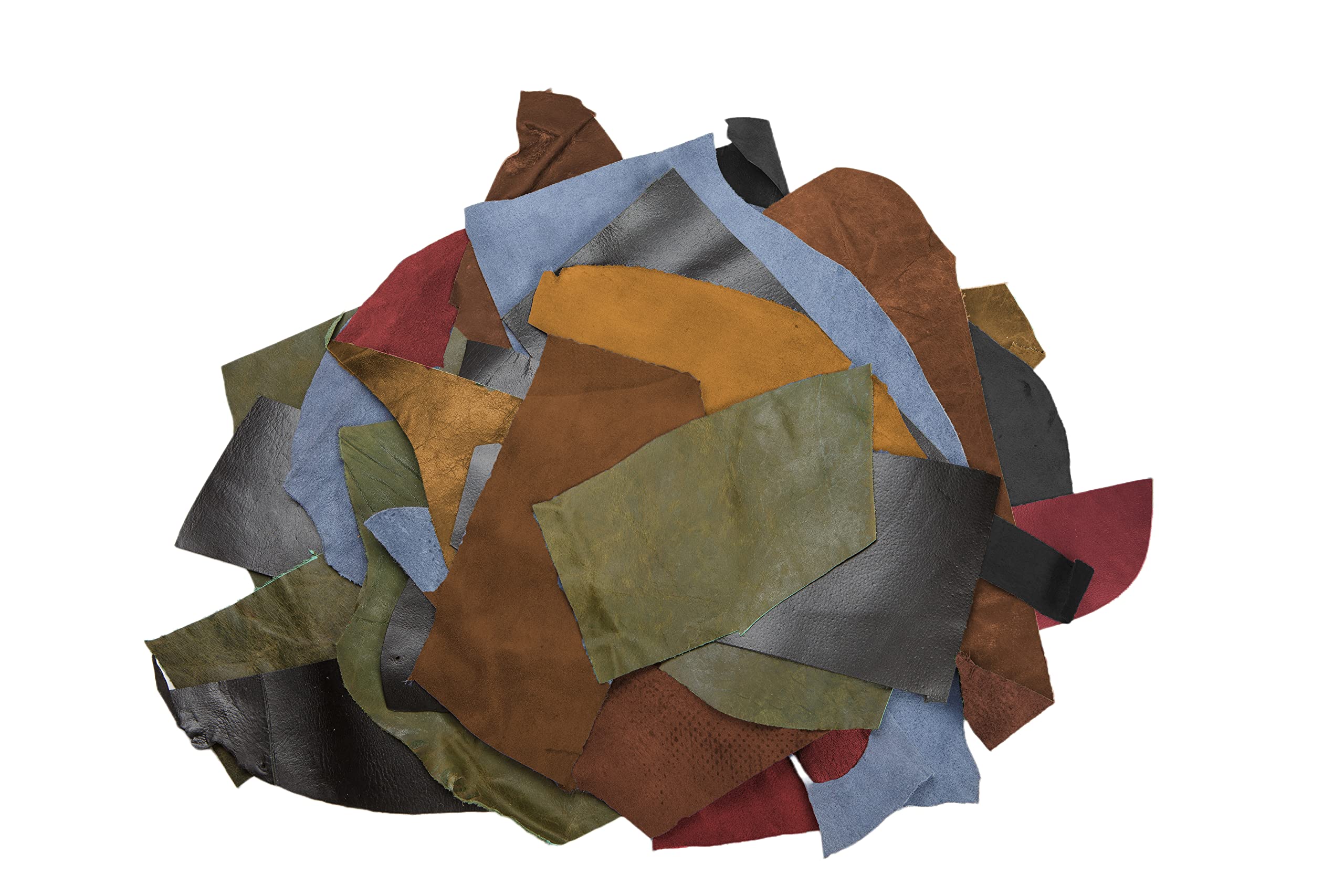 Assorted Colors Leather Scraps for Leather Crafts – 3lbs Mixed Sizes, Shapes with 36" Cord - Full Grain Buffalo Leather Remnants from Journal Making - Great for Jewelry, Wallets, Cricut, Arts & Crafts