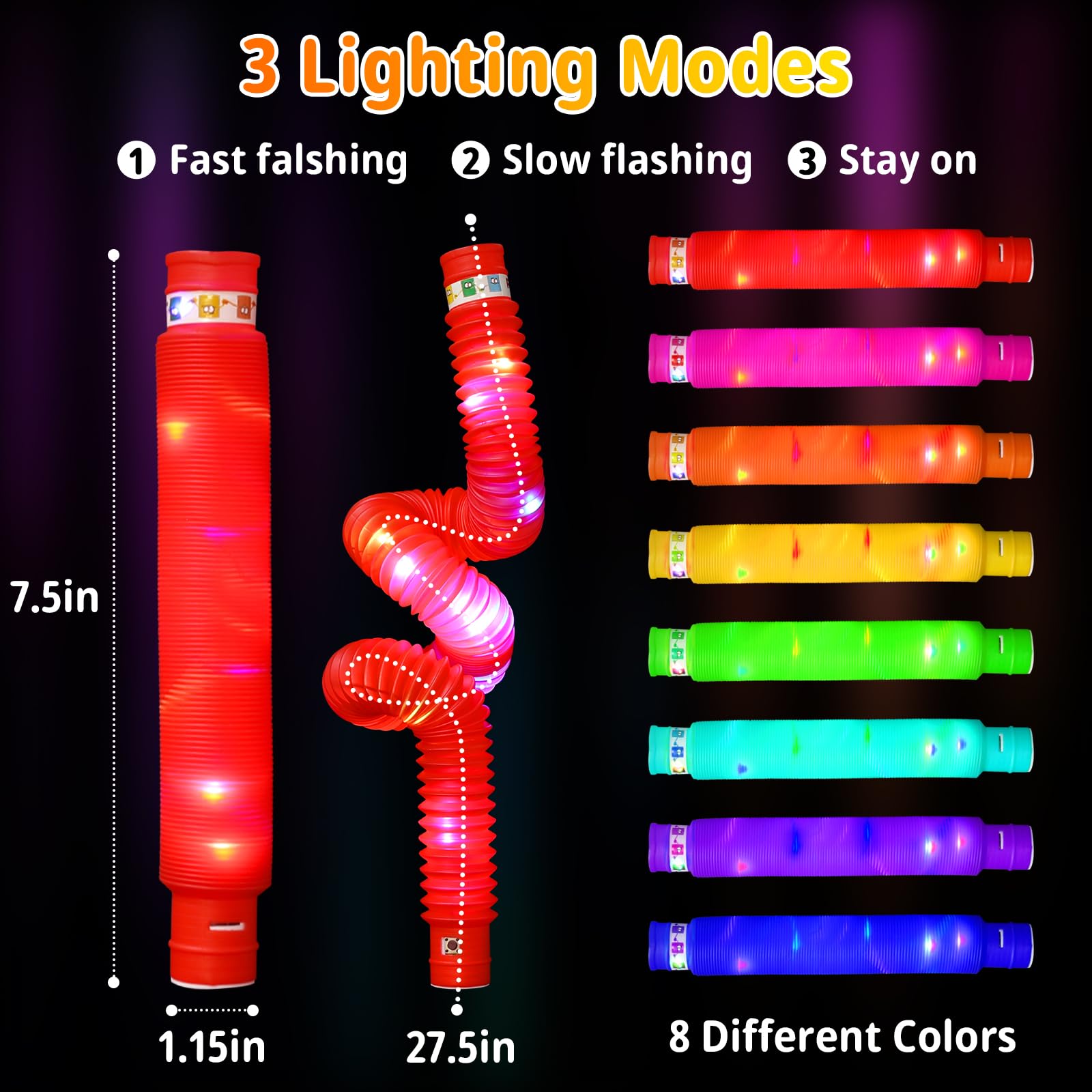 Glow Sticks - 16Pcs Light Up Pop Tubes Party Favors for Kids 4-8-12, 224 LED Glow in the Dark Party Supplies 2024 Graduation Glow Party, Glow Sticks Bulk for Kids Toys Prizes Carnival 4th of July