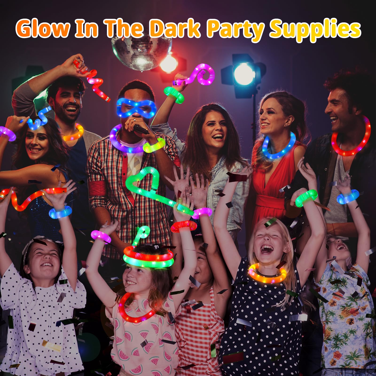 Glow Sticks - 16Pcs Light Up Pop Tubes Party Favors for Kids 4-8-12, 224 LED Glow in the Dark Party Supplies 2024 Graduation Glow Party, Glow Sticks Bulk for Kids Toys Prizes Carnival 4th of July