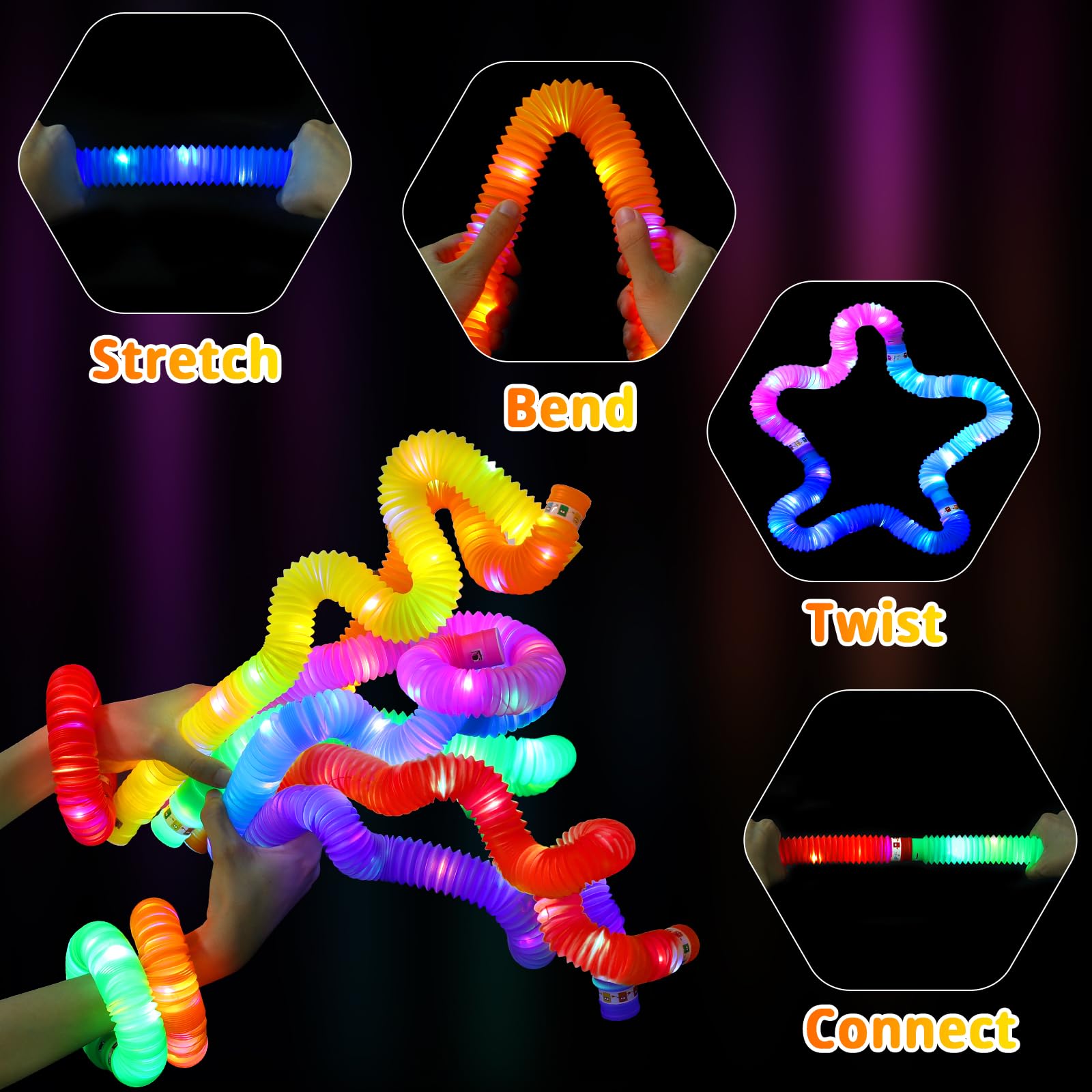 Glow Sticks - 16Pcs Light Up Pop Tubes Party Favors for Kids 4-8-12, 224 LED Glow in the Dark Party Supplies 2024 Graduation Glow Party, Glow Sticks Bulk for Kids Toys Prizes Carnival 4th of July