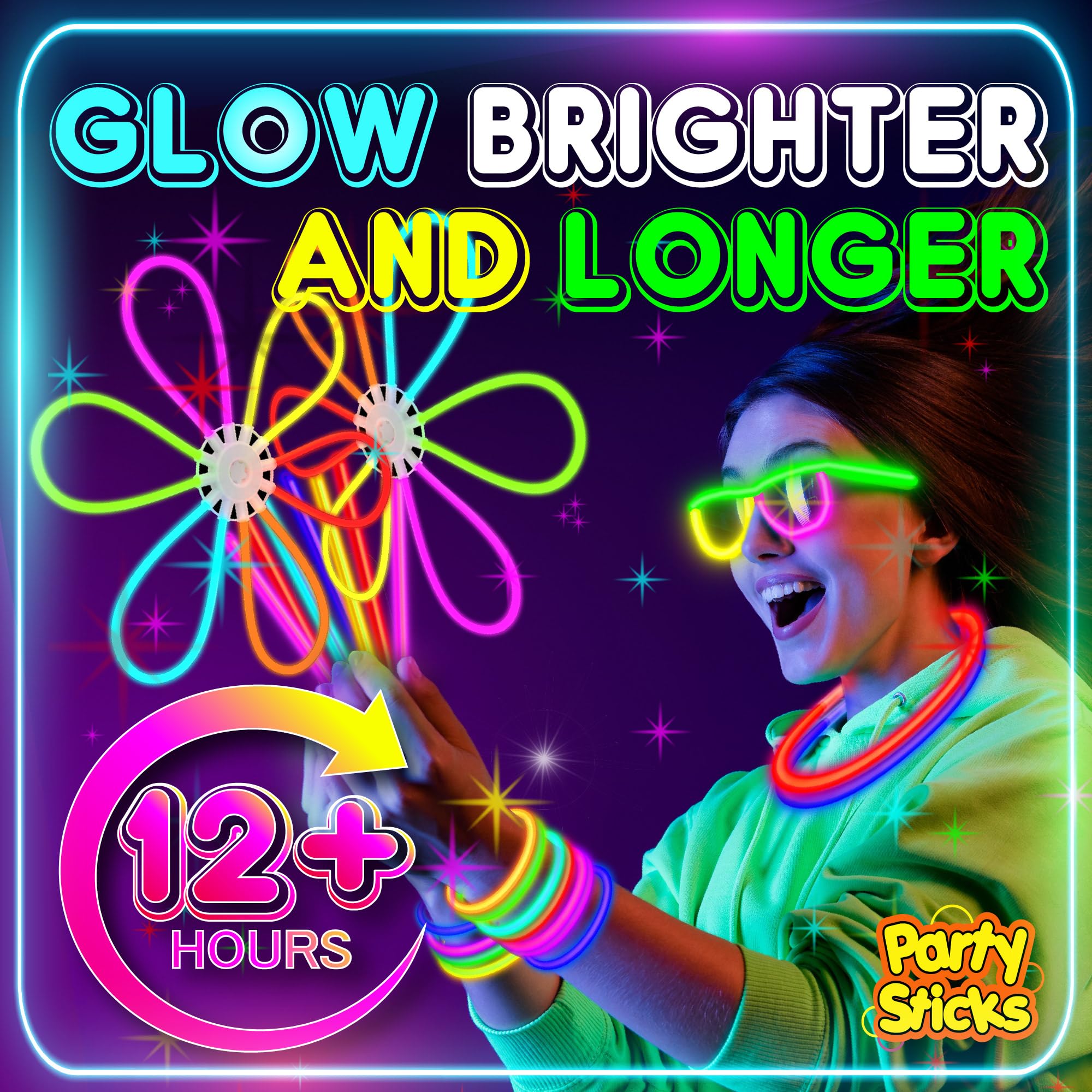 PartySticks Bulk Party Supplies 205 Piece Glow in The Dark 100 Glow Sticks with Eye Glasses, Bracelets, and Connectors